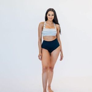 Senita - High Waisted Black/Navy Swim Bottom